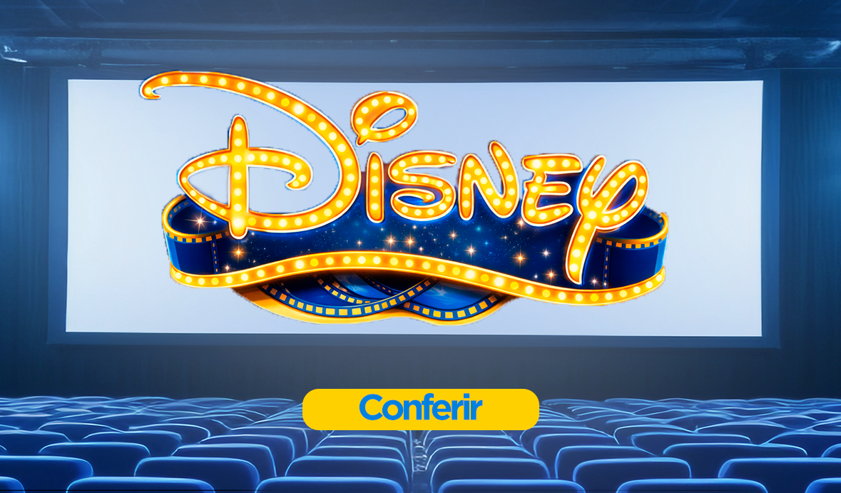Fundo azul com texto cursivo Disney, padrão da marca