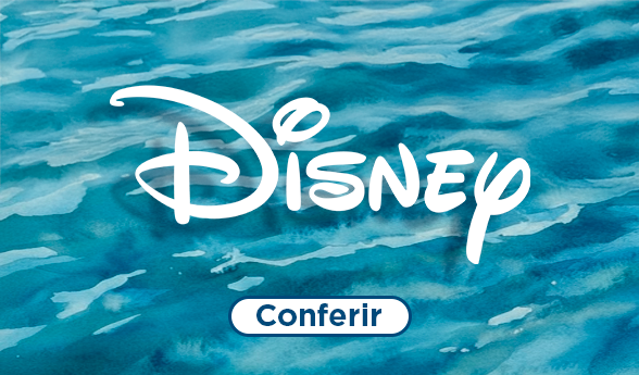 Fundo azul com texto cursivo Disney, padrão da marca