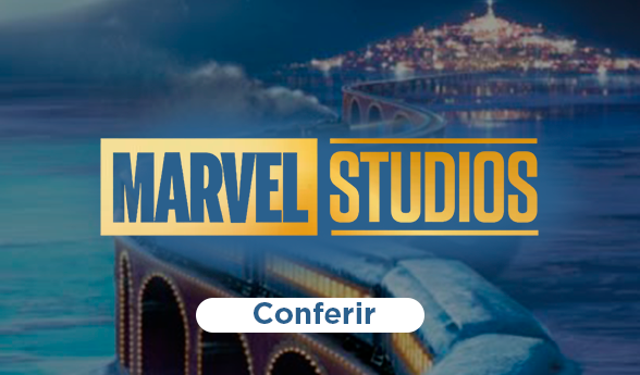 Fundo vermelho com texto em branco Marvel, com borda branco retangular em volta do texto